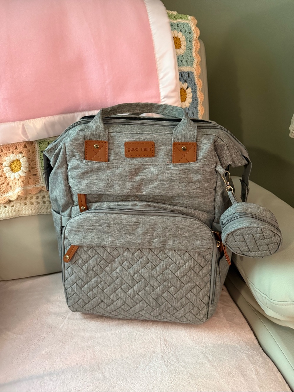 Brand New Good Mum Diaper Bag Backpack with Changing Station Grey Multifunction